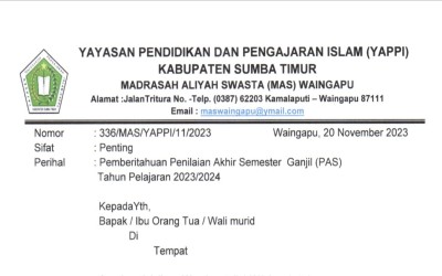 Pemberitahuan PAS Ganjil 2023